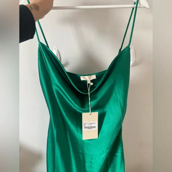 NWT MESHKI Green Cowl Neckline Silk Midi Slip Dress - Picture 5 of 11